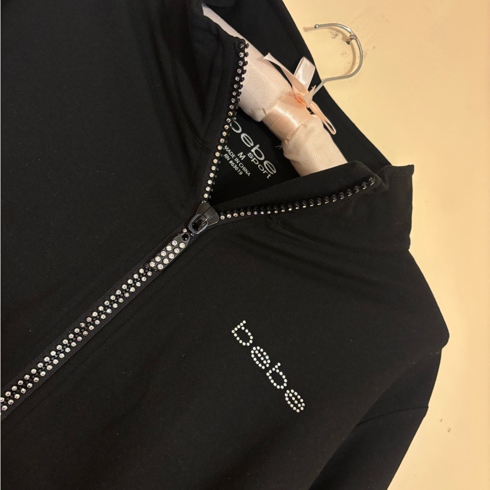 Bebe Black Rhinestone Zip Jacket - image 3